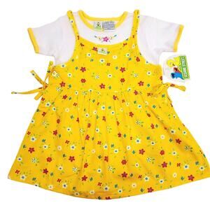 Vintage Sesame Street Y2k 24m Overall Dress Girls Set Outfit Yellow Daisy 2t